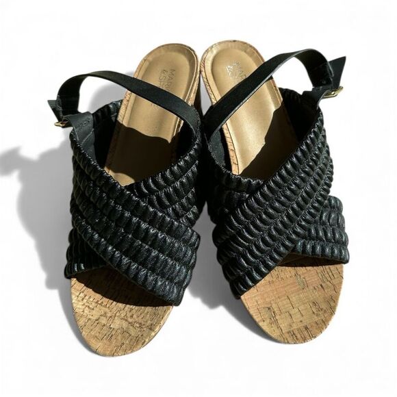 Market & Spruce Women's Black Wedge Sandals Size 7.5 Summer Casual - Picture 3 of 6